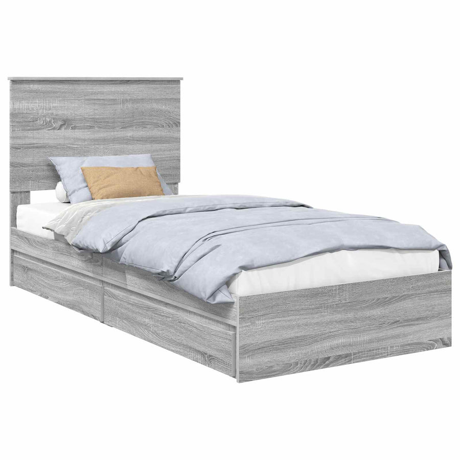 Opslag bed met hoofdeinde Grijs Sonoma 90 x 200 cm Bewerkt hout