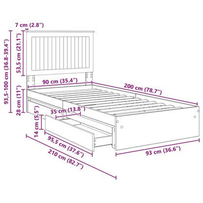 Opslag bed met hoofdeinde Grijs Sonoma 90 x 200 cm Bewerkt hout
