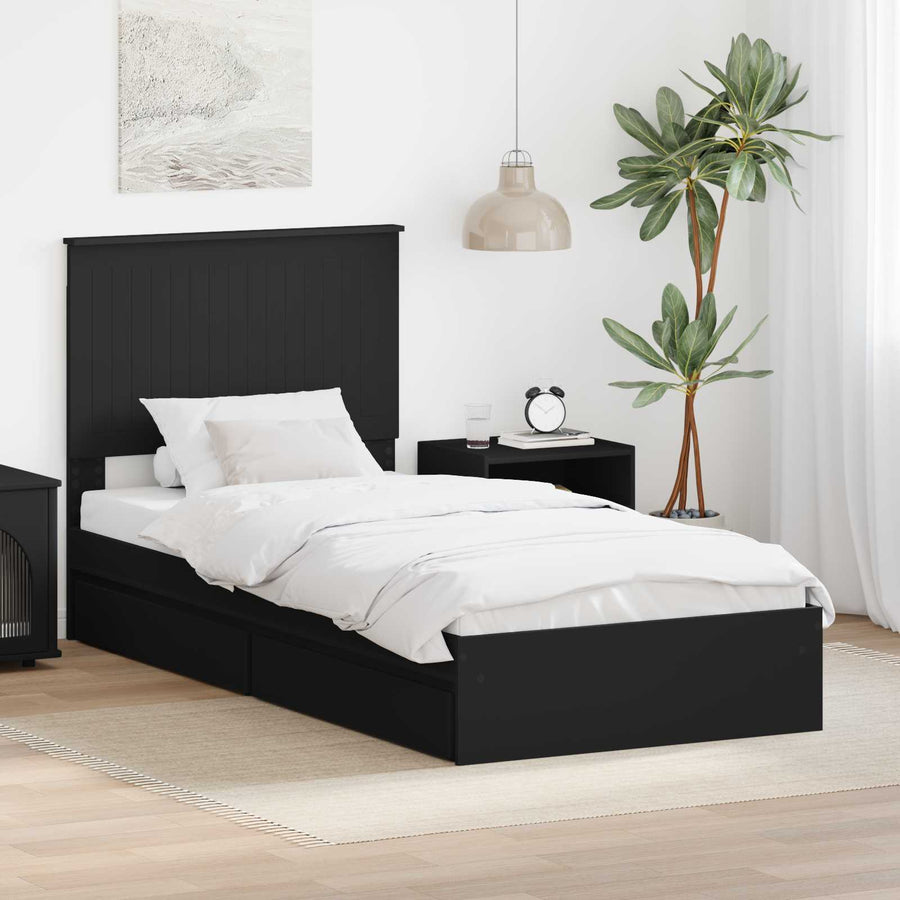 Opslag bed met hoofdeinde Zwart 90 x 190 cm Bewerkt hout