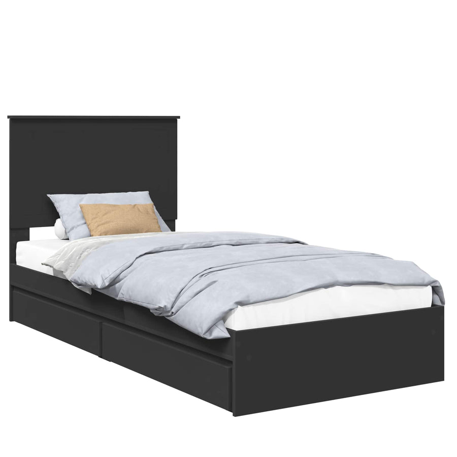 Opslag bed met hoofdeinde Zwart 90 x 190 cm Bewerkt hout