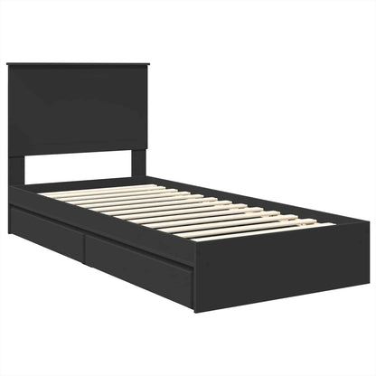Opslag bed met hoofdeinde Zwart 90 x 190 cm Bewerkt hout
