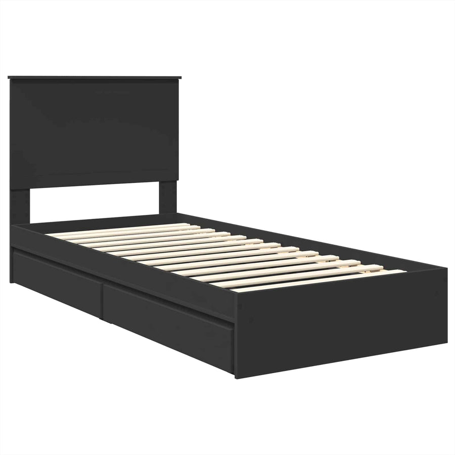 Opslag bed met hoofdeinde Zwart 90 x 190 cm Bewerkt hout