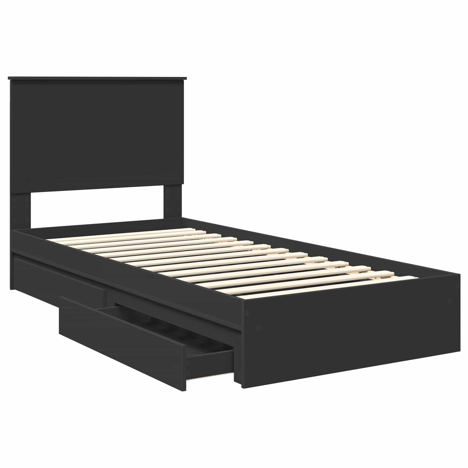 Opslag bed met hoofdeinde Zwart 90 x 190 cm Bewerkt hout