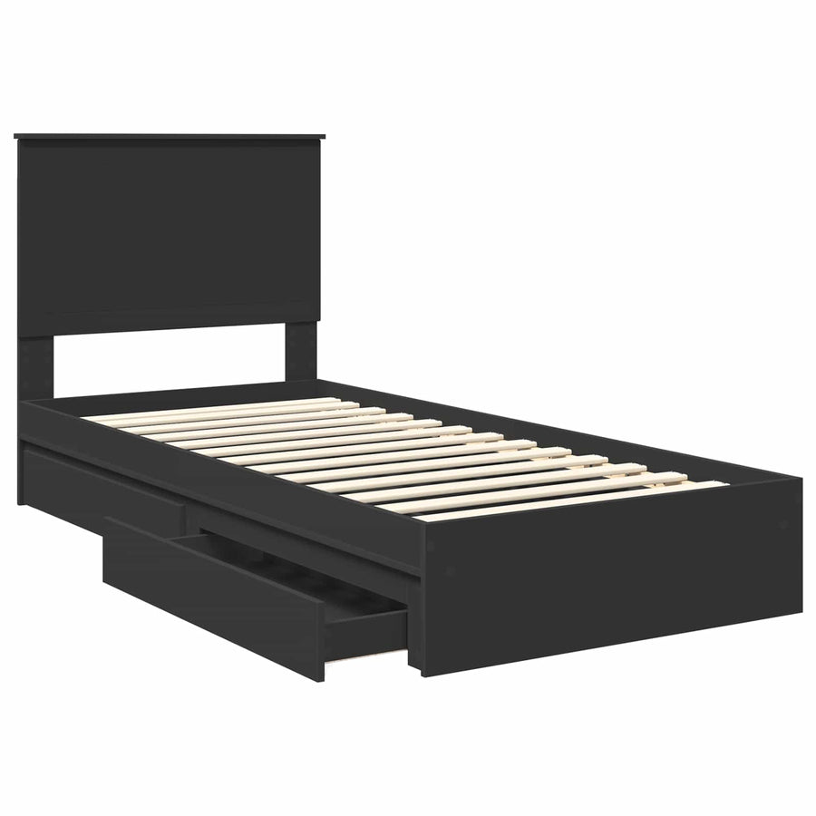 Opslag bed met hoofdeinde Zwart 90 x 190 cm Bewerkt hout
