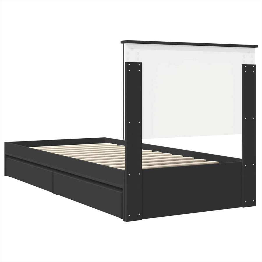 Opslag bed met hoofdeinde Zwart 90 x 190 cm Bewerkt hout