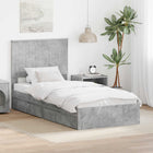 Storage Bed with Headboard Concrete Grey 90 x 190 cm Engineered Wood