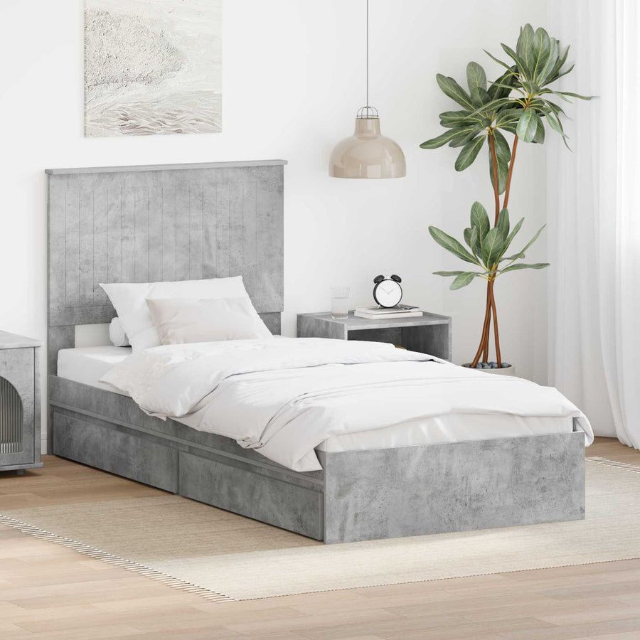 Opslag bed met hoofdeinde Beton Grijs 90 x 190 cm Bewerkt hout