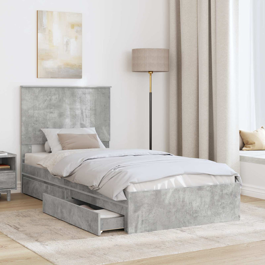 Opslag bed met hoofdeinde Beton Grijs 90 x 190 cm Bewerkt hout