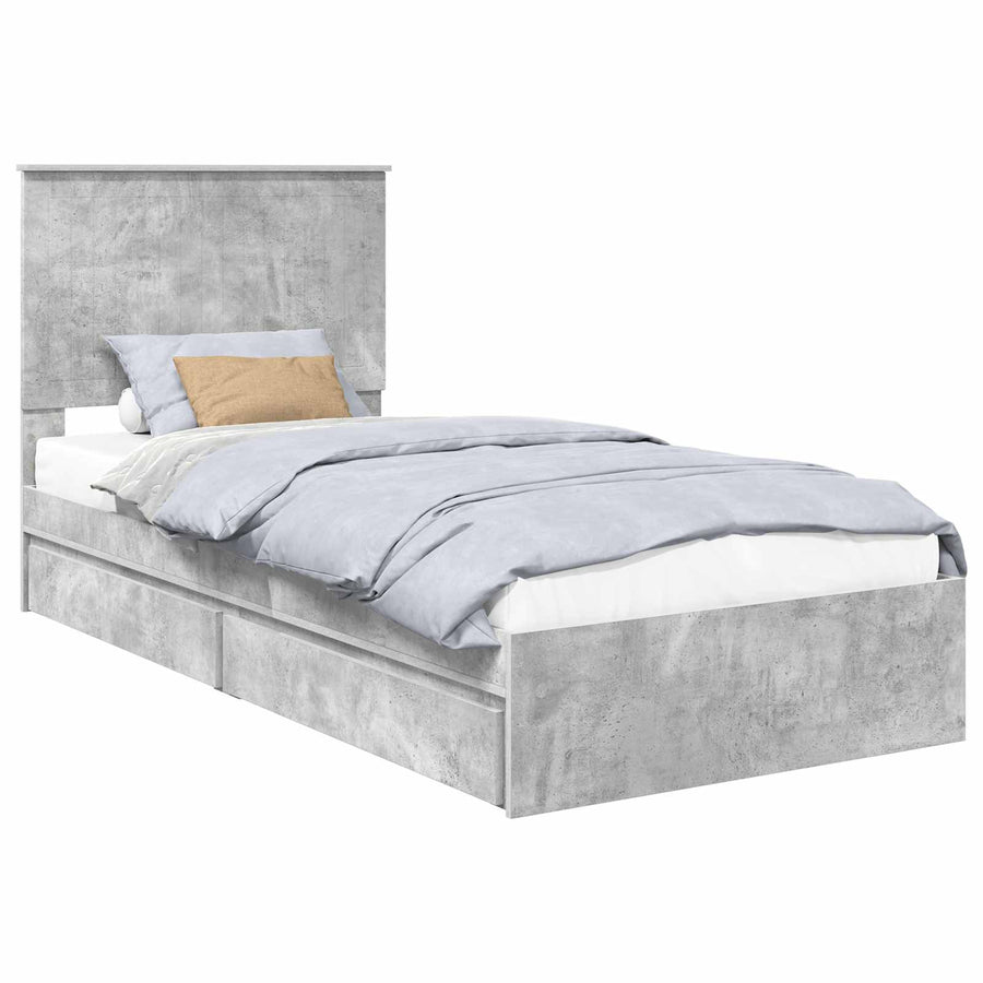 Opslag bed met hoofdeinde Beton Grijs 90 x 190 cm Bewerkt hout