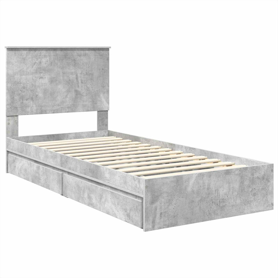 Opslag bed met hoofdeinde Beton Grijs 90 x 190 cm Bewerkt hout