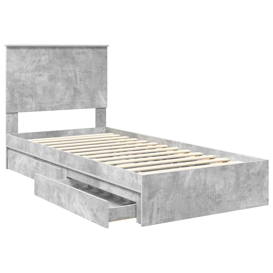 Opslag bed met hoofdeinde Beton Grijs 90 x 190 cm Bewerkt hout