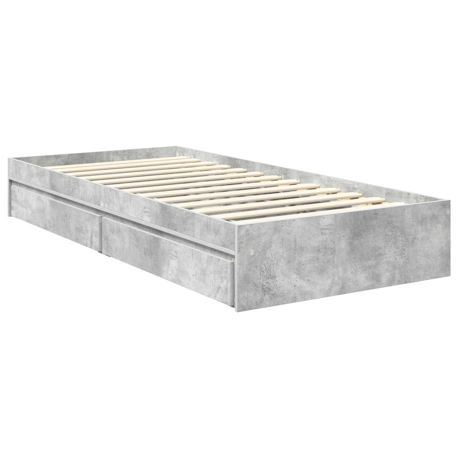 Opslag bed met hoofdeinde Beton Grijs 90 x 190 cm Bewerkt hout