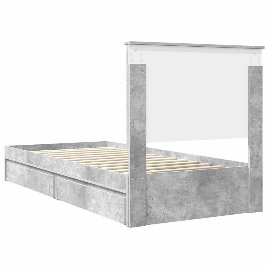 Opslag bed met hoofdeinde Beton Grijs 90 x 190 cm Bewerkt hout