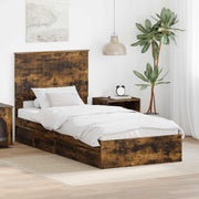 Opslagbed 90x190 cm gerookt eiken bewerkt hout