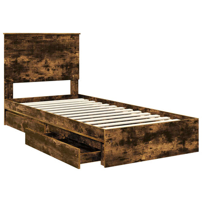 Opslag bed met lade Gerookt eiken 90 x 190 cm Bewerkt hout