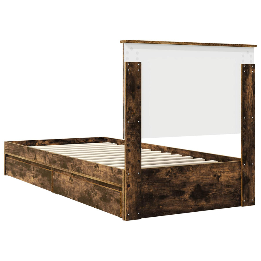 Opslag bed met lade Gerookt eiken 90 x 190 cm Bewerkt hout