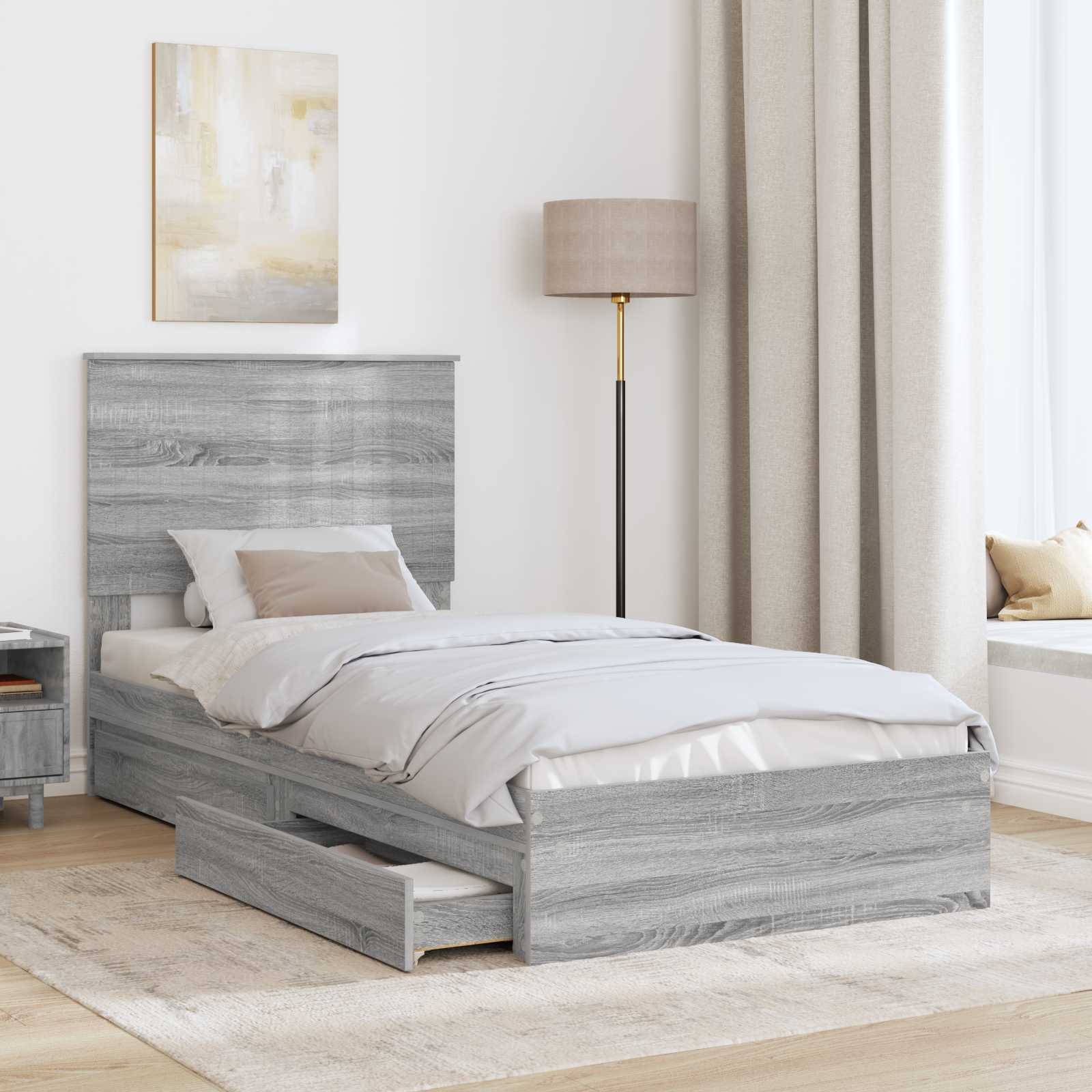 Opslag bed met hoofdeinde Grijs Sonoma 90 x 190 cm Bewerkt hout