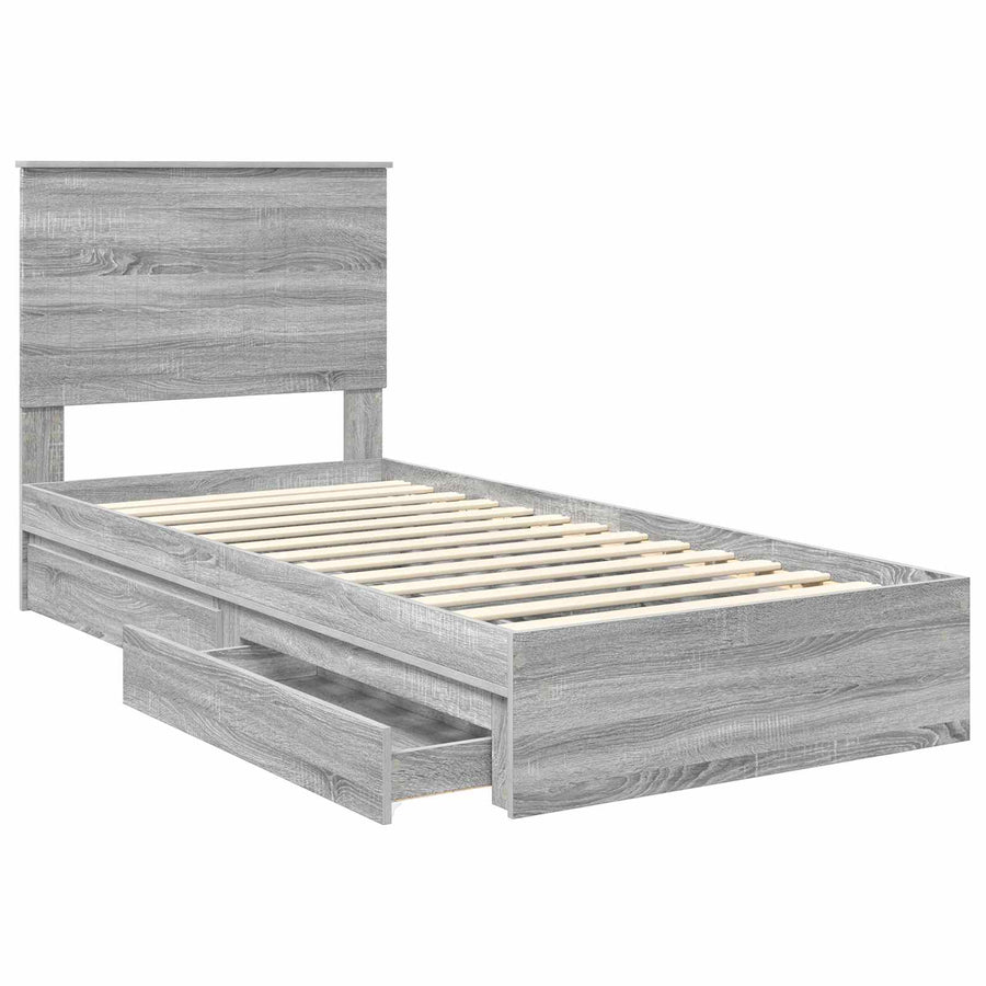 Opslag bed met hoofdeinde Grijs Sonoma 90 x 190 cm Bewerkt hout
