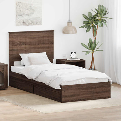 Opslag bed met hoofdeinde Bruin Eiken 90 x 190 cm Bewerkt hout
