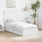 Storage Bed with Headboard and Drawer White 75 x 190 cm Engineered Wood