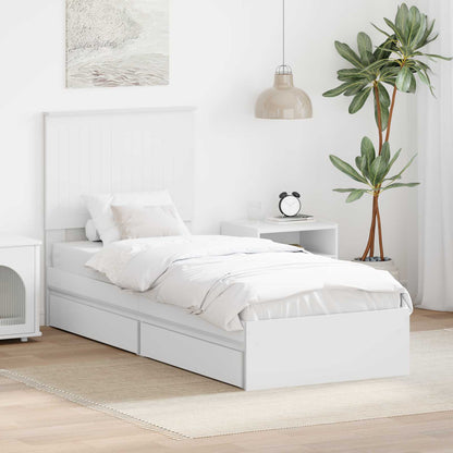 Opslag bed met hoofdeinde met lade Wit 75 x 190 cm Bewerkt hout