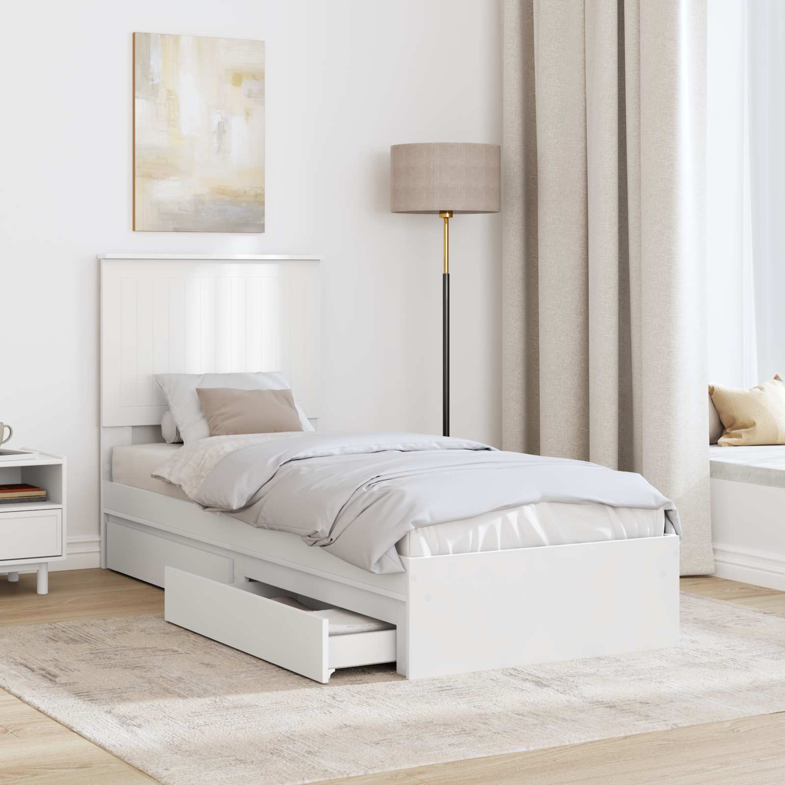 Opslag bed met hoofdeinde met lade Wit 75 x 190 cm Bewerkt hout