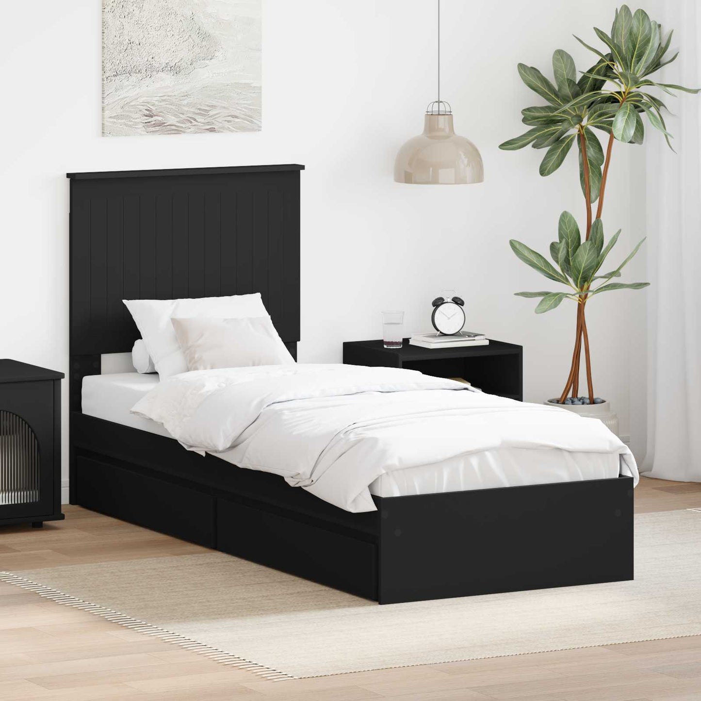 Opslag bed met hoofdeinde Zwart 75 x 190 cm Bewerkt hout