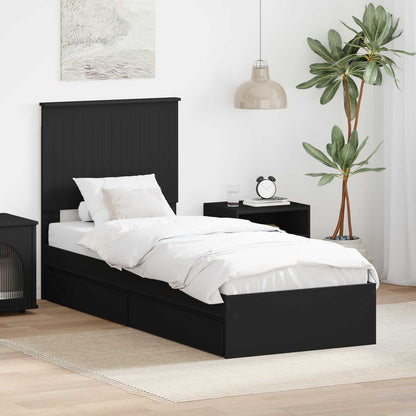 Opslag bed met hoofdeinde Zwart 75 x 190 cm Bewerkt hout