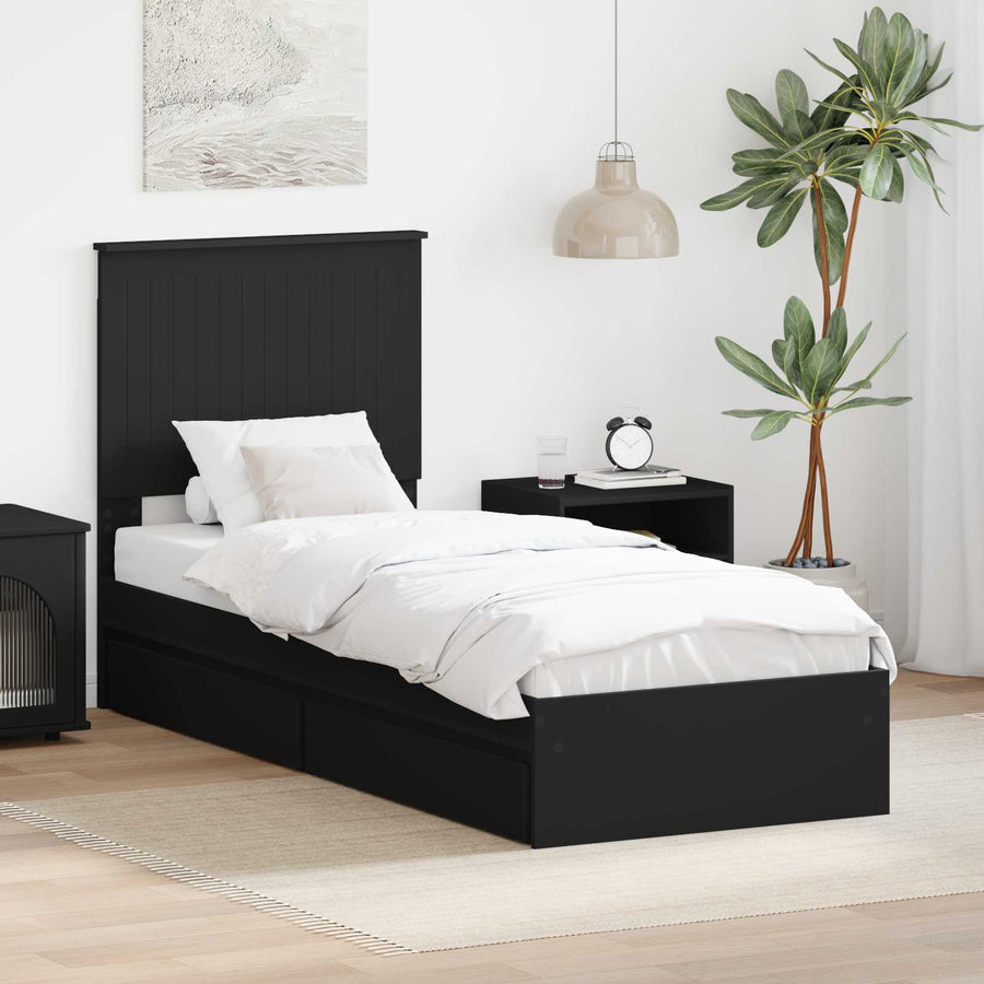 Opslag bed met hoofdeinde Zwart 75 x 190 cm Bewerkt hout