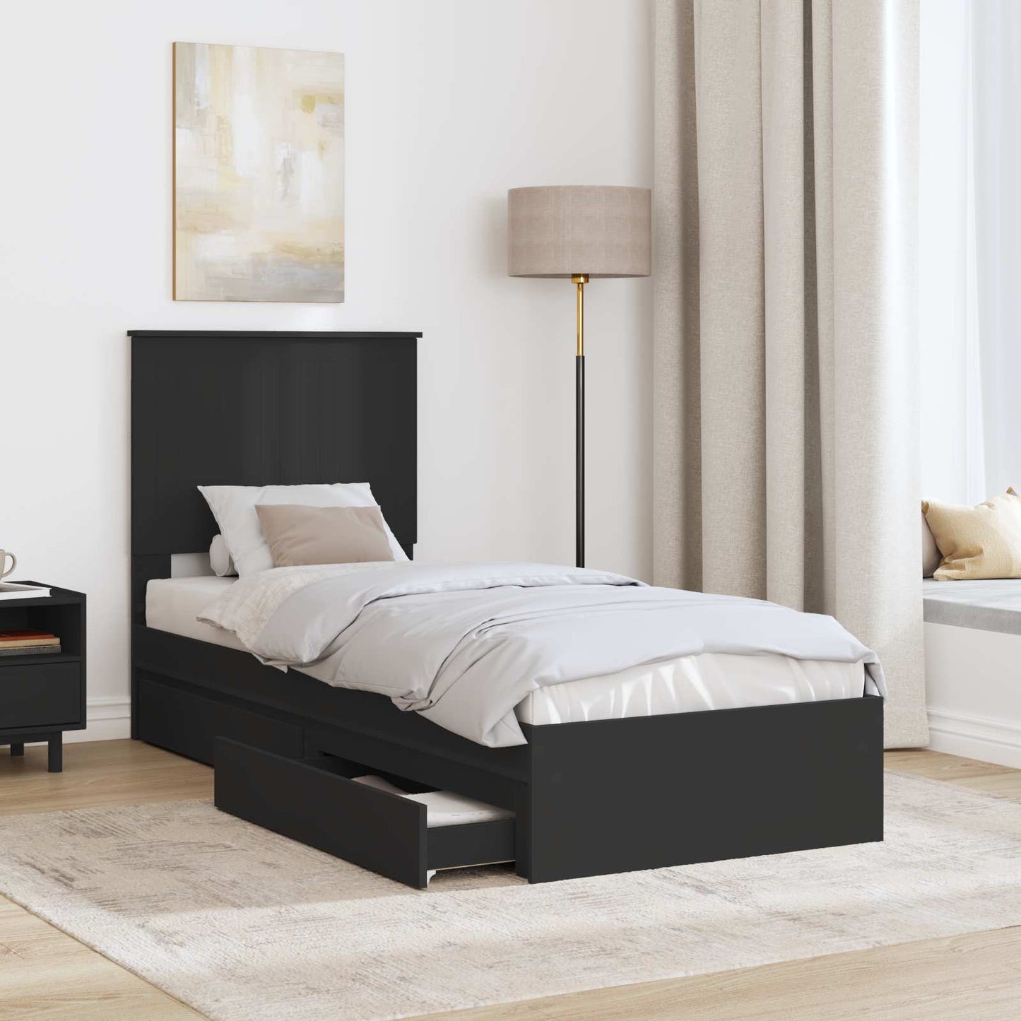 Opslag bed met hoofdeinde Zwart 75 x 190 cm Bewerkt hout