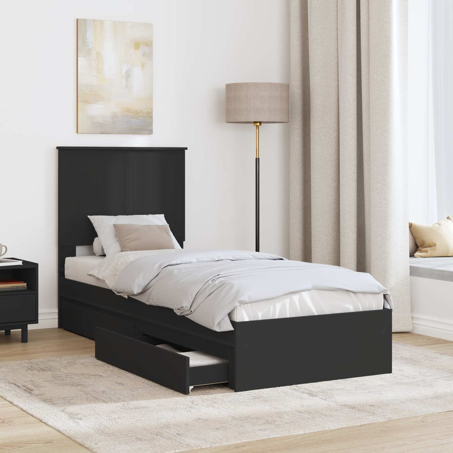 Opslag bed met hoofdeinde Zwart 75 x 190 cm Bewerkt hout