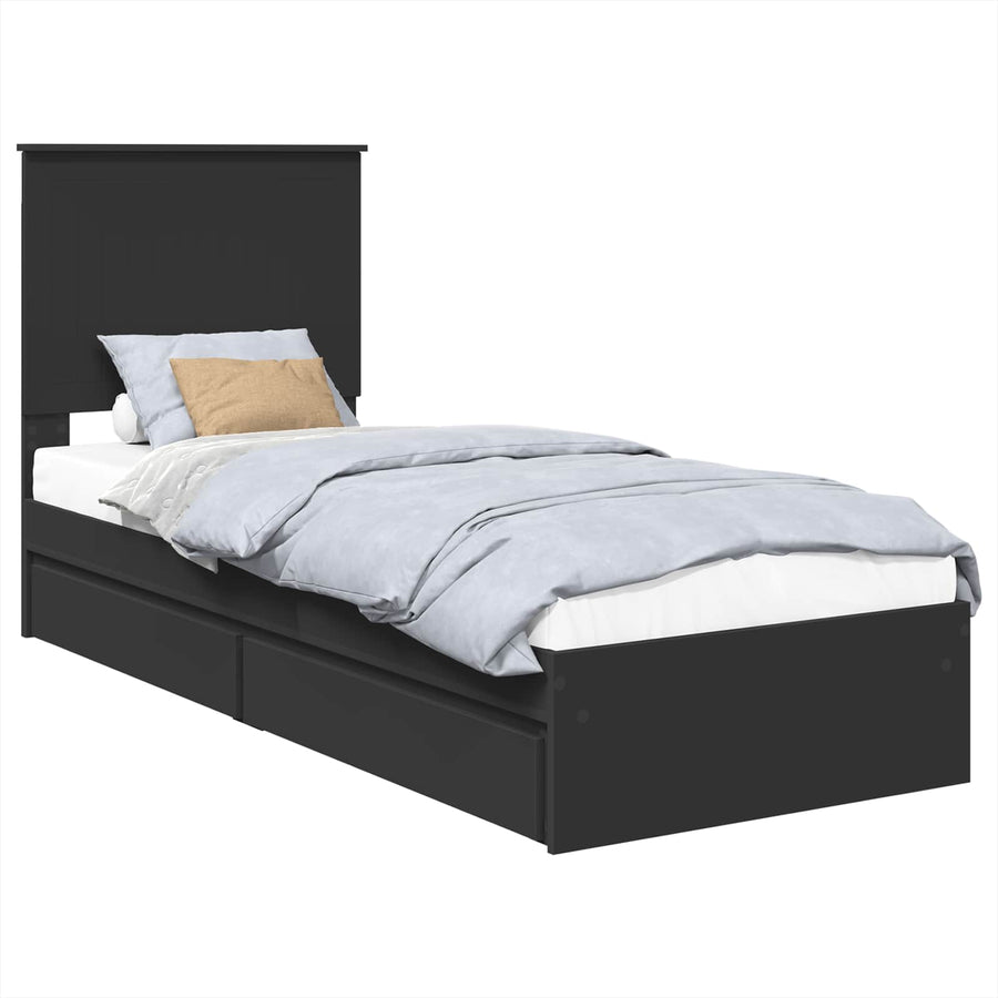 Opslag bed met hoofdeinde Zwart 75 x 190 cm Bewerkt hout