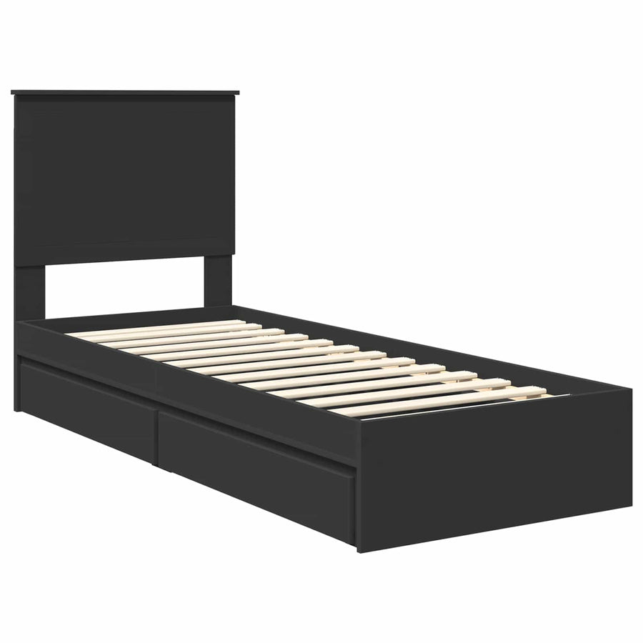 Opslag bed met hoofdeinde Zwart 75 x 190 cm Bewerkt hout