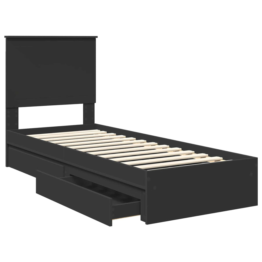 Opslag bed met hoofdeinde Zwart 75 x 190 cm Bewerkt hout