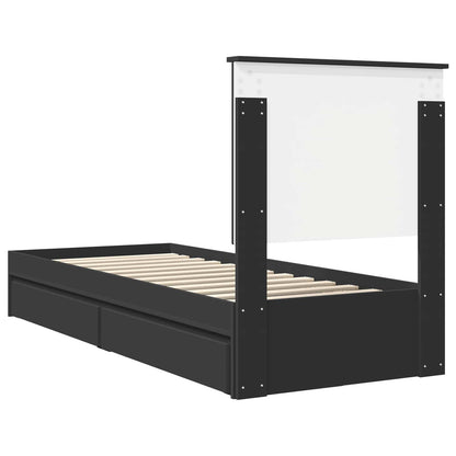 Opslag bed met hoofdeinde Zwart 75 x 190 cm Bewerkt hout