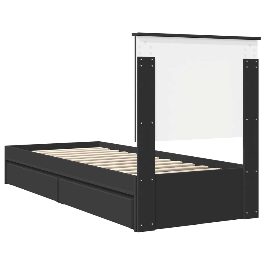 Opslag bed met hoofdeinde Zwart 75 x 190 cm Bewerkt hout
