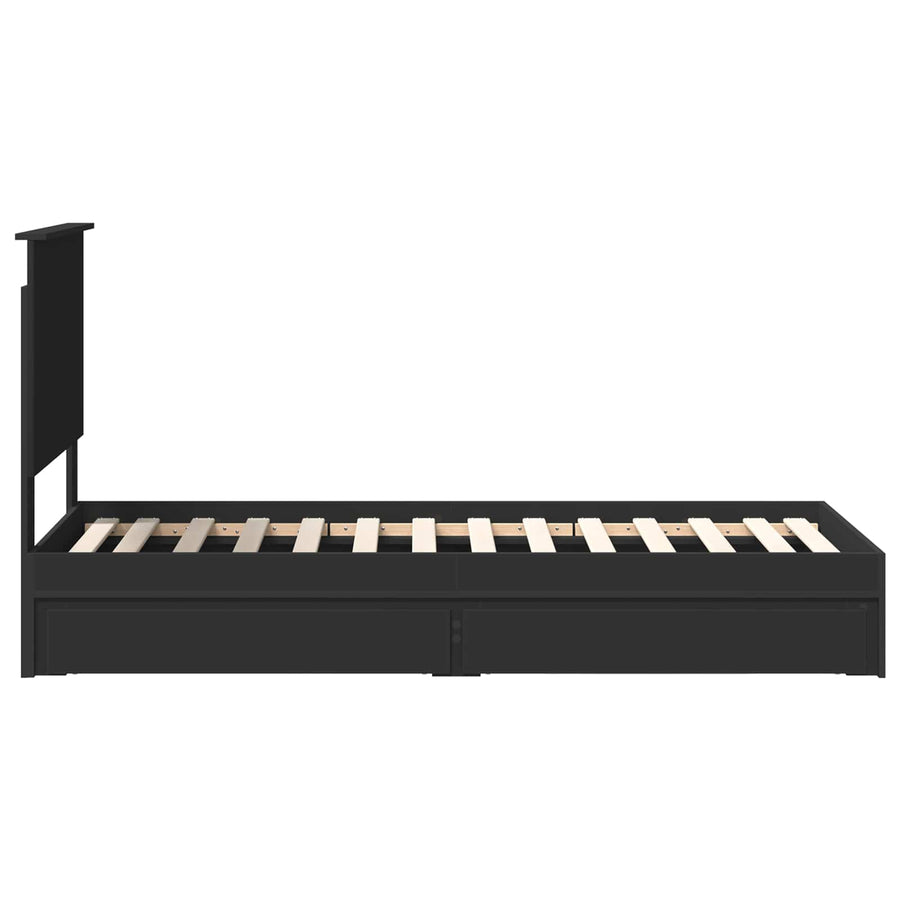 Opslag bed met hoofdeinde Zwart 75 x 190 cm Bewerkt hout