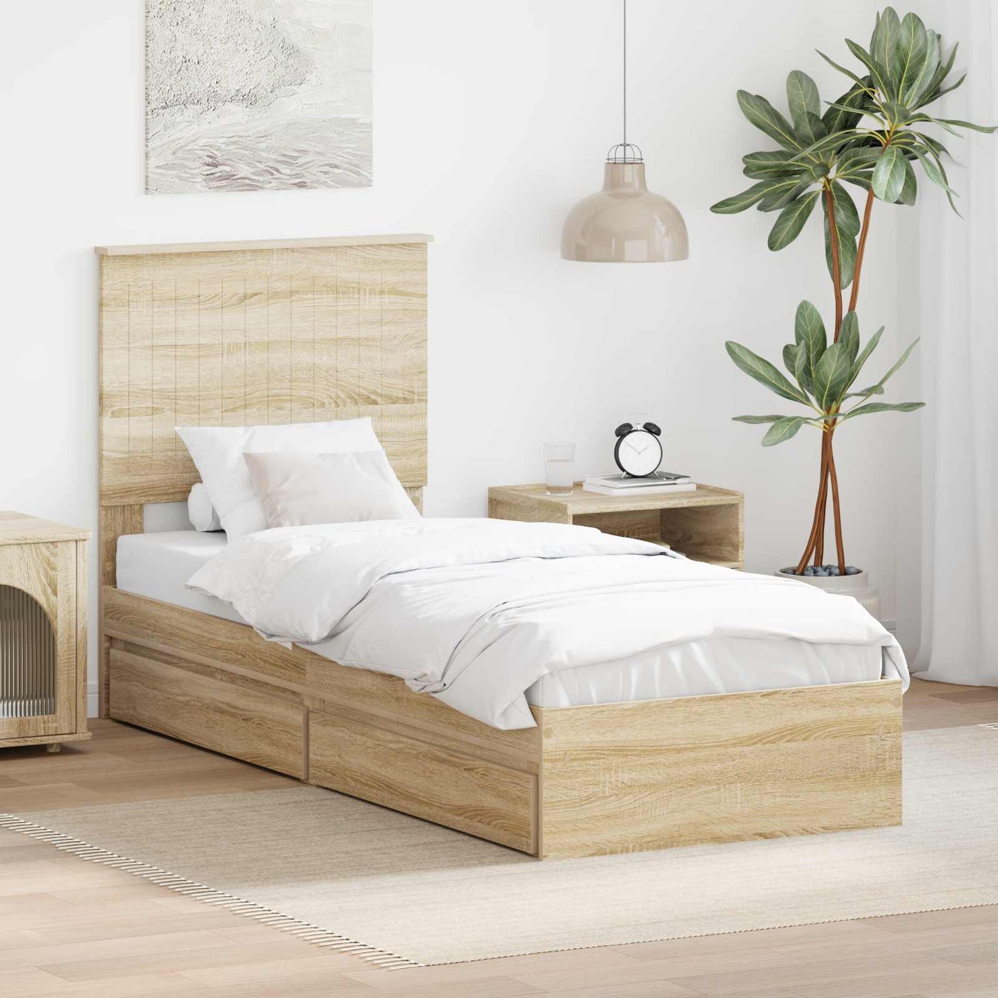 Opslag bed met hoofdeinde Sonoma Eiken 75 x 190 cm Bewerkt hout