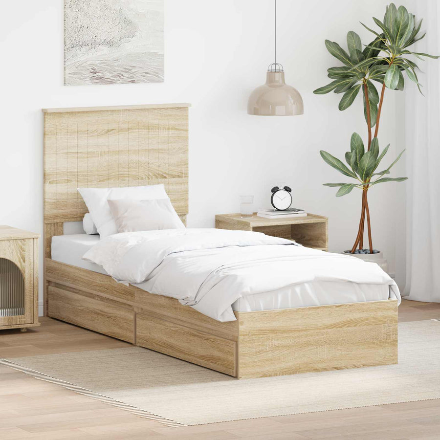 Opslag bed met hoofdeinde Sonoma Eiken 75 x 190 cm Bewerkt hout