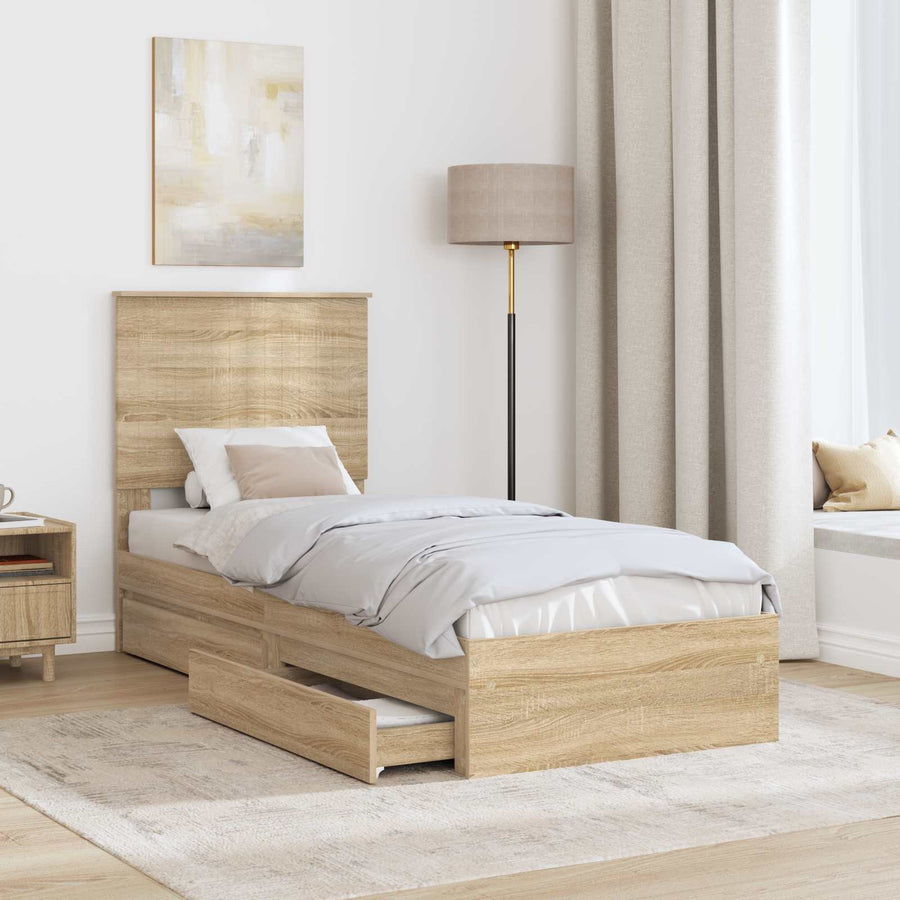 Opslag bed met hoofdeinde Sonoma Eiken 75 x 190 cm Bewerkt hout