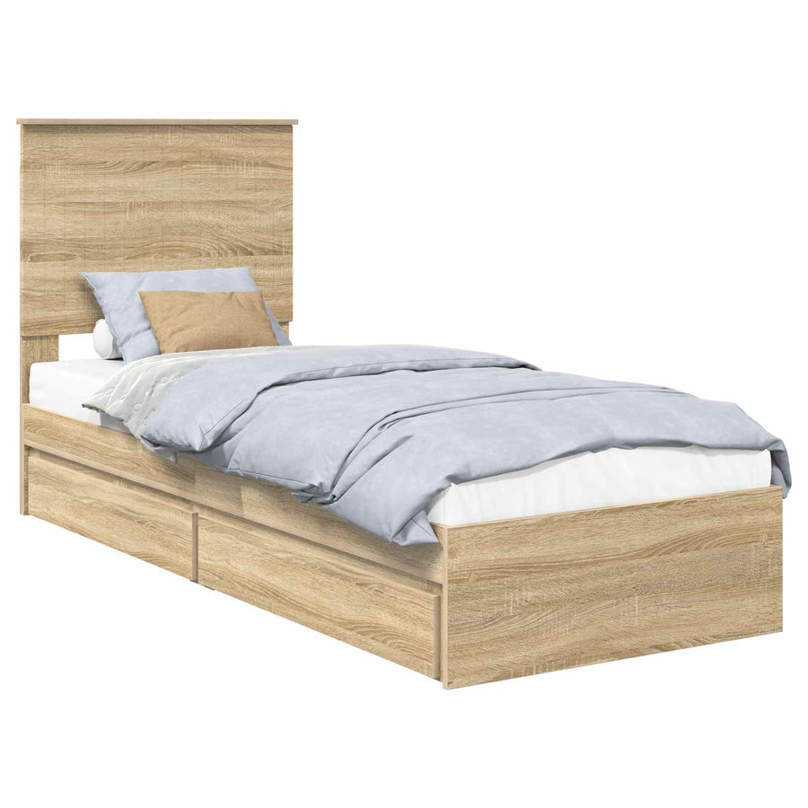 Opslag bed met hoofdeinde Sonoma Eiken 75 x 190 cm Bewerkt hout