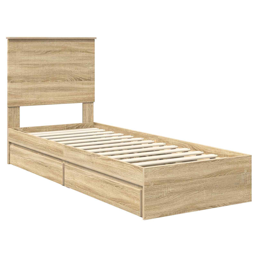 Opslag bed met hoofdeinde Sonoma Eiken 75 x 190 cm Bewerkt hout