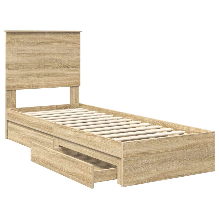 Opslag bed met hoofdeinde Sonoma Eiken 75 x 190 cm Bewerkt hout