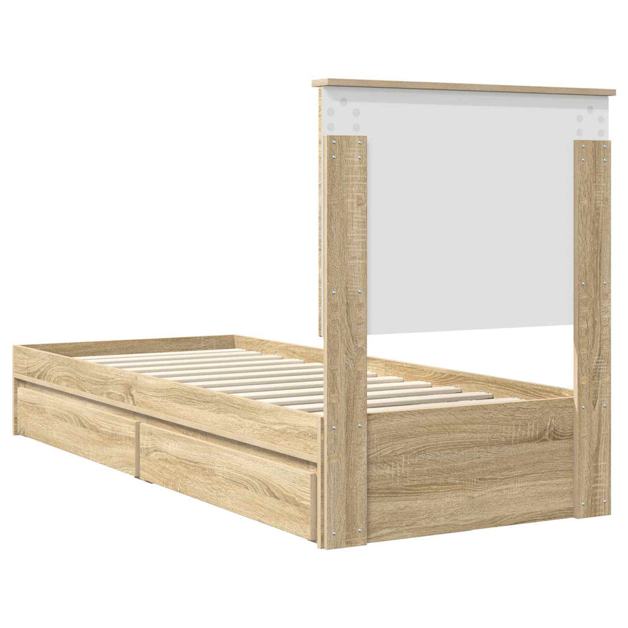 Opslag bed met hoofdeinde Sonoma Eiken 75 x 190 cm Bewerkt hout
