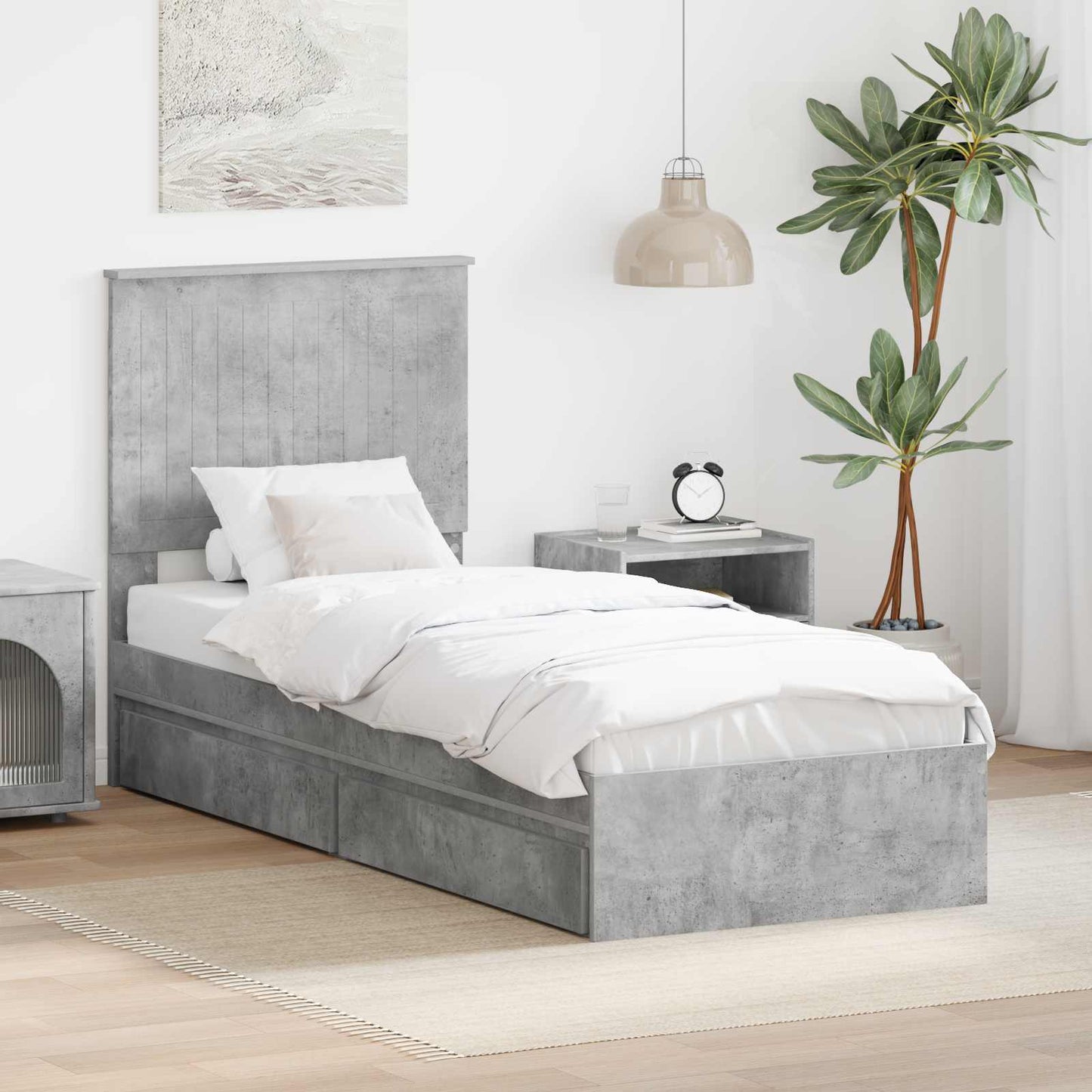Opslag bed met hoofdeinde Beton Grijs 75 x 190 cm Bewerkt hout