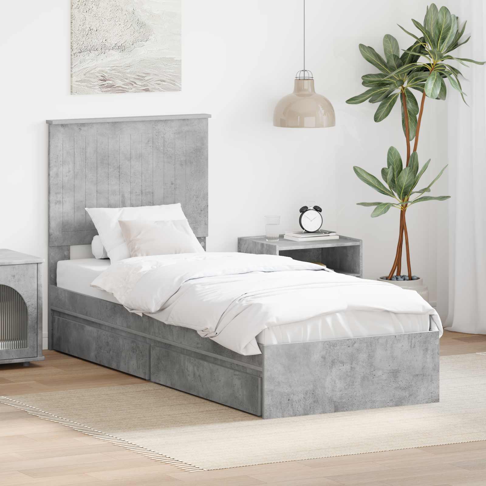 Opslag bed met hoofdeinde Beton Grijs 75 x 190 cm Bewerkt hout