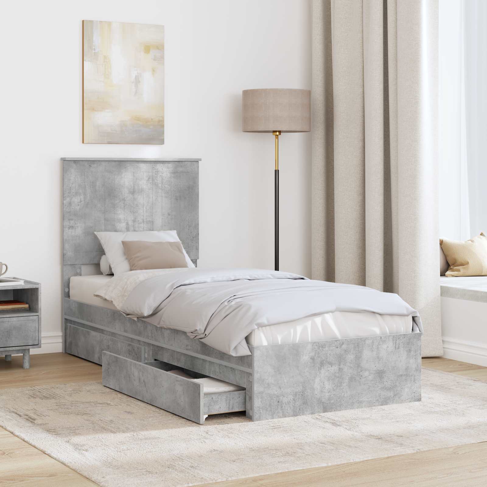 Opslag bed met hoofdeinde Beton Grijs 75 x 190 cm Bewerkt hout