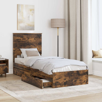 Opslag bed met lade Gerookt eiken 75 x 190 cm Bewerkt hout