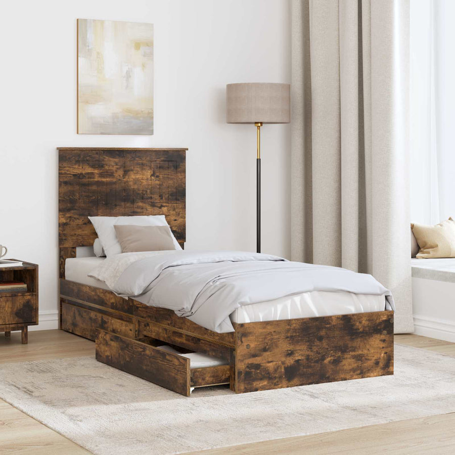 Opslag bed met lade Gerookt eiken 75 x 190 cm Bewerkt hout