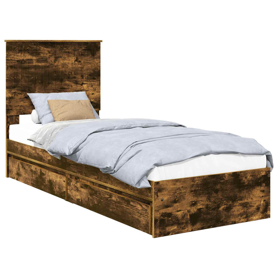 Opslag bed met lade Gerookt eiken 75 x 190 cm Bewerkt hout